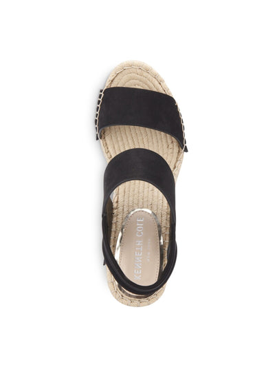 KENNETH COLE NEW YORK Womens Black 1" Platform 2 Banded Ankle Strap Olivia Simple Round Toe Wedge Slip On Leather Espadrille Shoes M