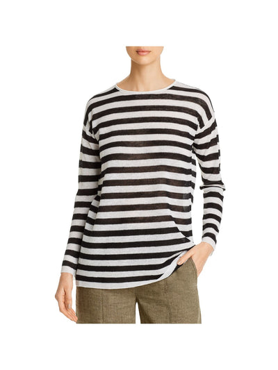 EILEEN FISHER Womens White Striped Long Sleeve Crew Neck Tunic Top S