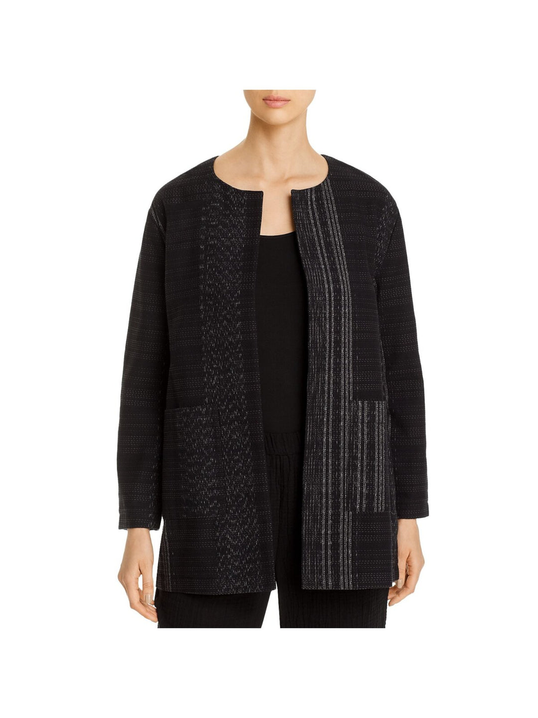 Eileen Fisher Womens Jacket Organic Cotton Open Front - Black