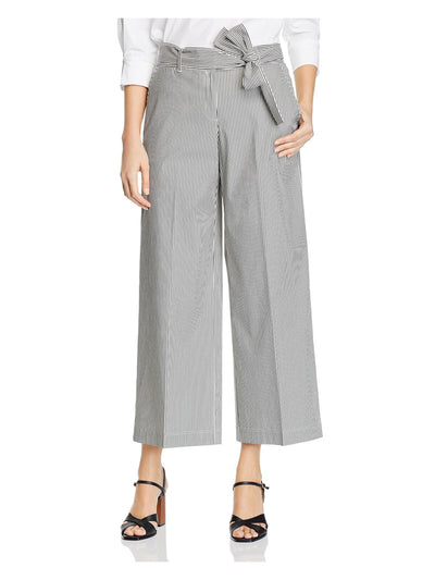 LAFAYETTE 148 Womens Black Zippered Pocketed Belted Cropped Striped Wear To Work Wide Leg Pants 12