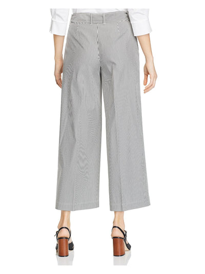 LAFAYETTE 148 Womens Black Zippered Pocketed Belted Cropped Striped Wear To Work Wide Leg Pants 12
