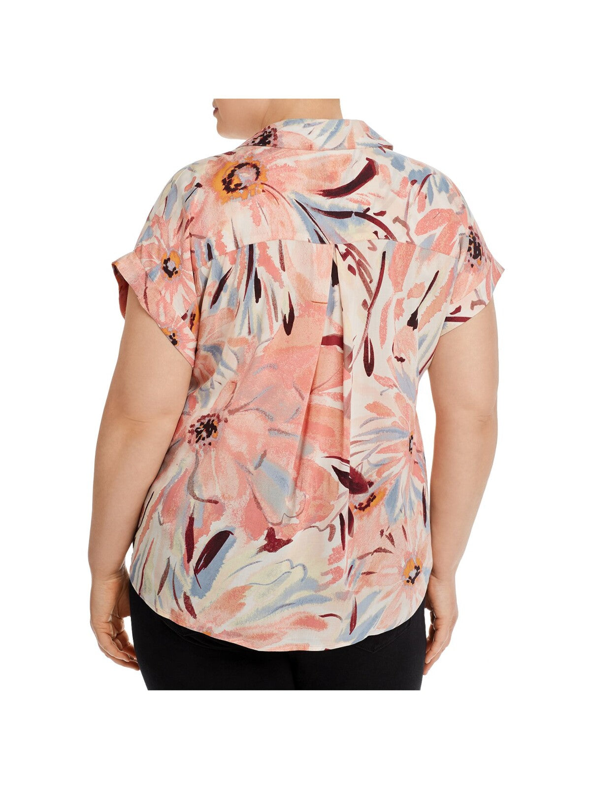 CUPIO BLUSH Womens Pocketed Short Sleeve Rolled Cuffs Curved Hem Button Up Top