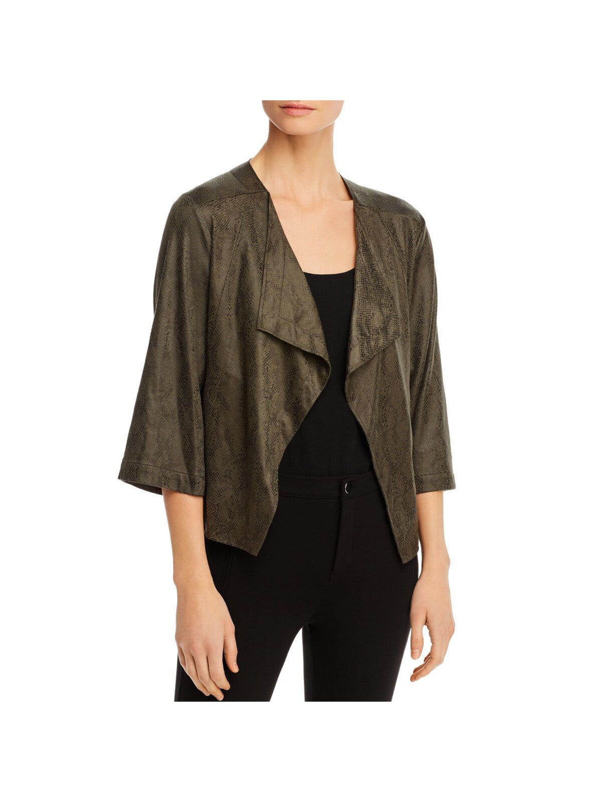 LYSSE Womens Green Faux Suede 3/4 Sleeve Open Front Blazer Jacket M