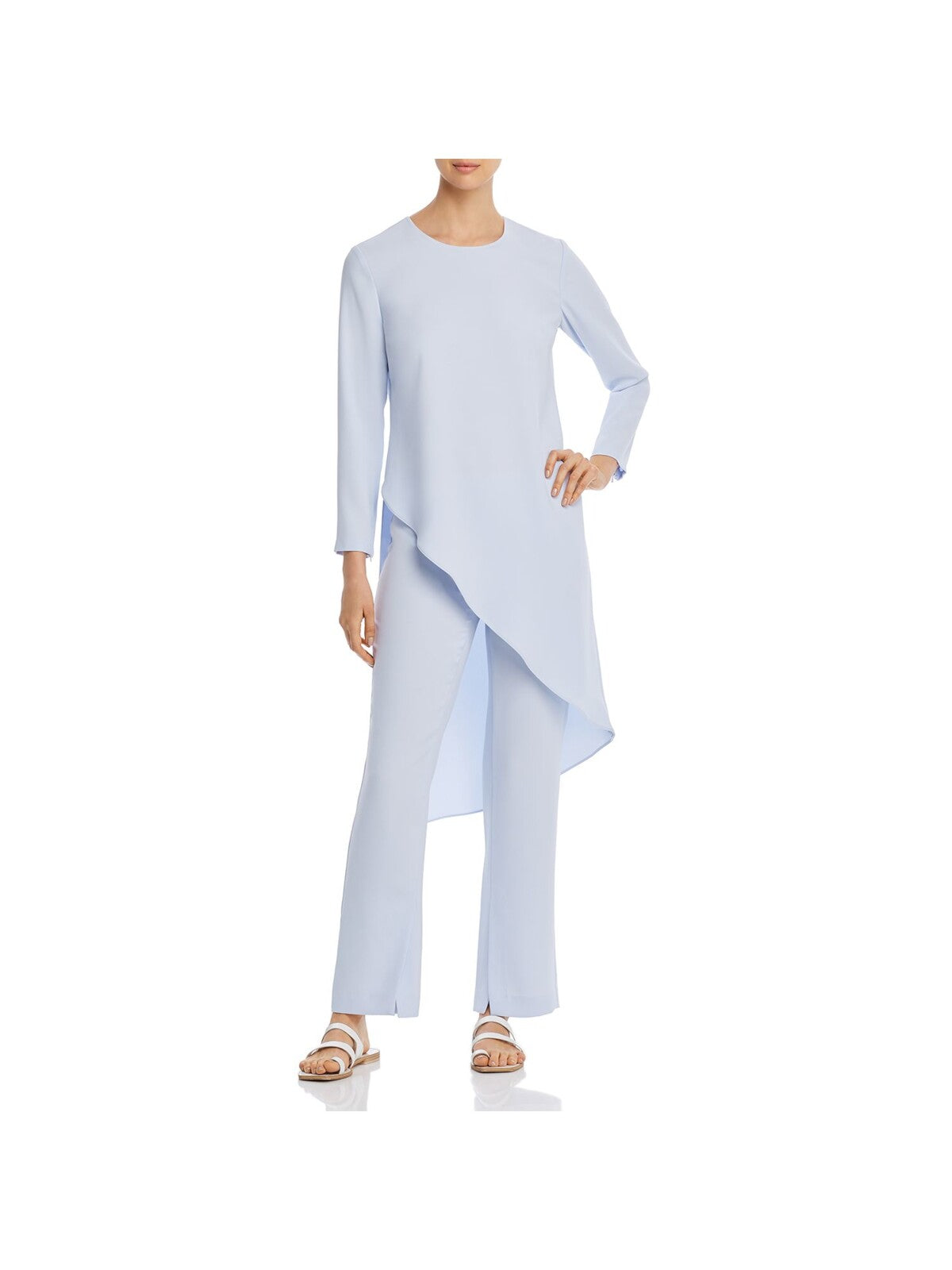 NIC+ZOE Womens Light Blue Long Sleeve Crew Neck Tunic Top S