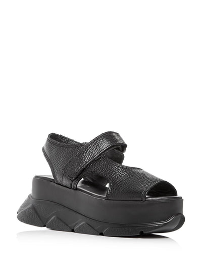 JOSHUAS Womens Black 2-1/2" Platform Asymmetrical Ankle Strap Spice Open Toe Wedge Leather Sandals Shoes 41