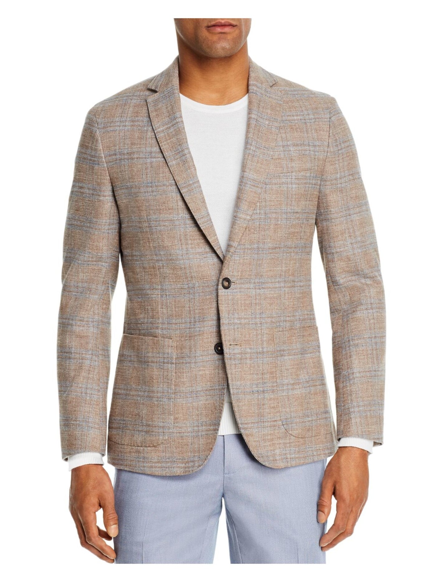 The Mens store Mens Beige Windowpane Plaid Blazer 42R