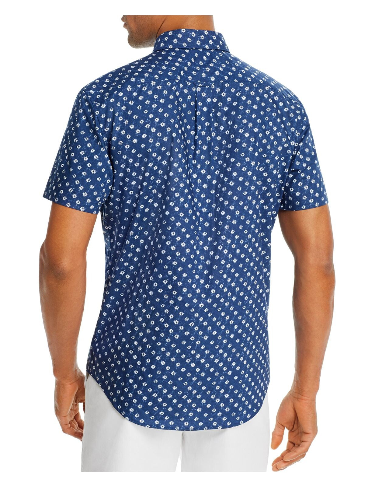 The Mens store Mens Blue Patterned Short Sleeve Classic Fit Button Down Casual Shirt S