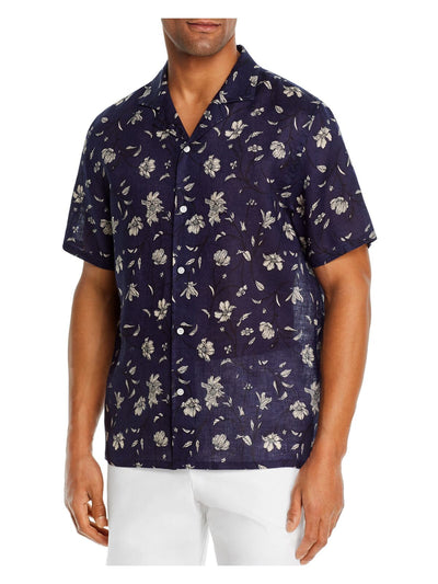 The Mens store Mens Navy Floral Short Sleeve Classic Fit Button Down Casual Shirt S