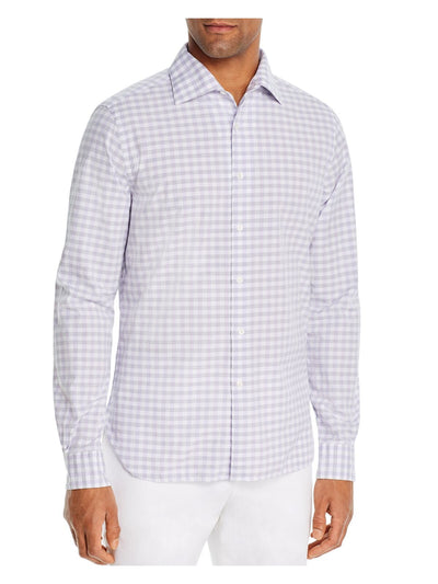 The Mens store Mens Purple Gingham Long Sleeve Classic Fit Button Down Casual Shirt 2XL