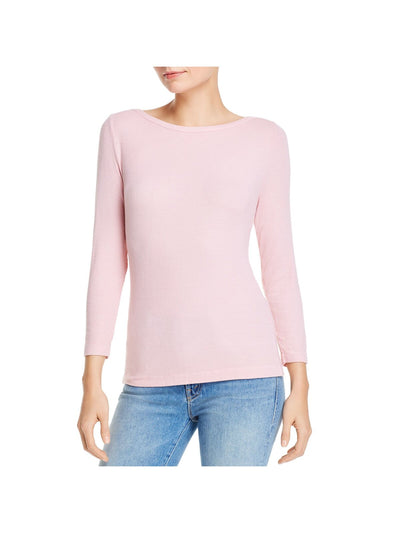 DOLAN Womens Pink Stretch Ribbed 3/4 Sleeve Boat Neck T-Shirt L