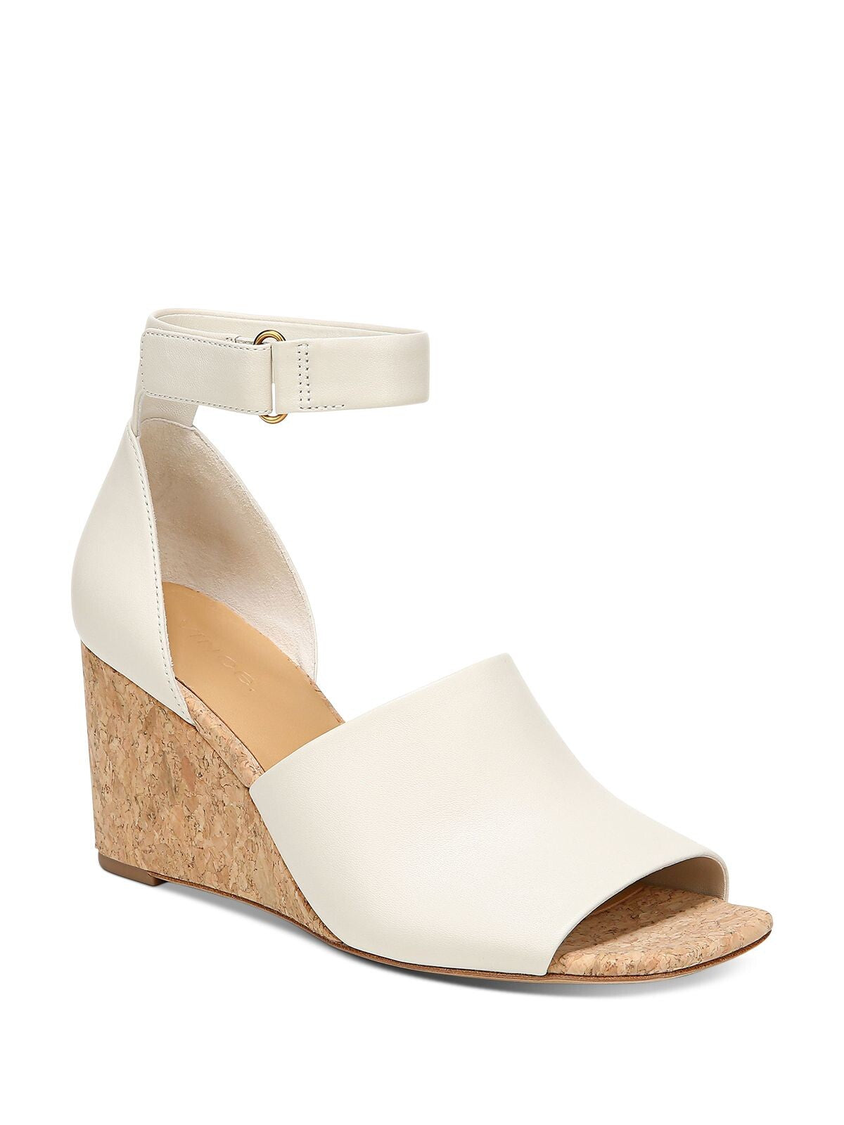 VINCE. Womens Beige Ankle Strap Padded Kensey Square Toe Wedge Leather Dress Heeled Sandal 5.5 M