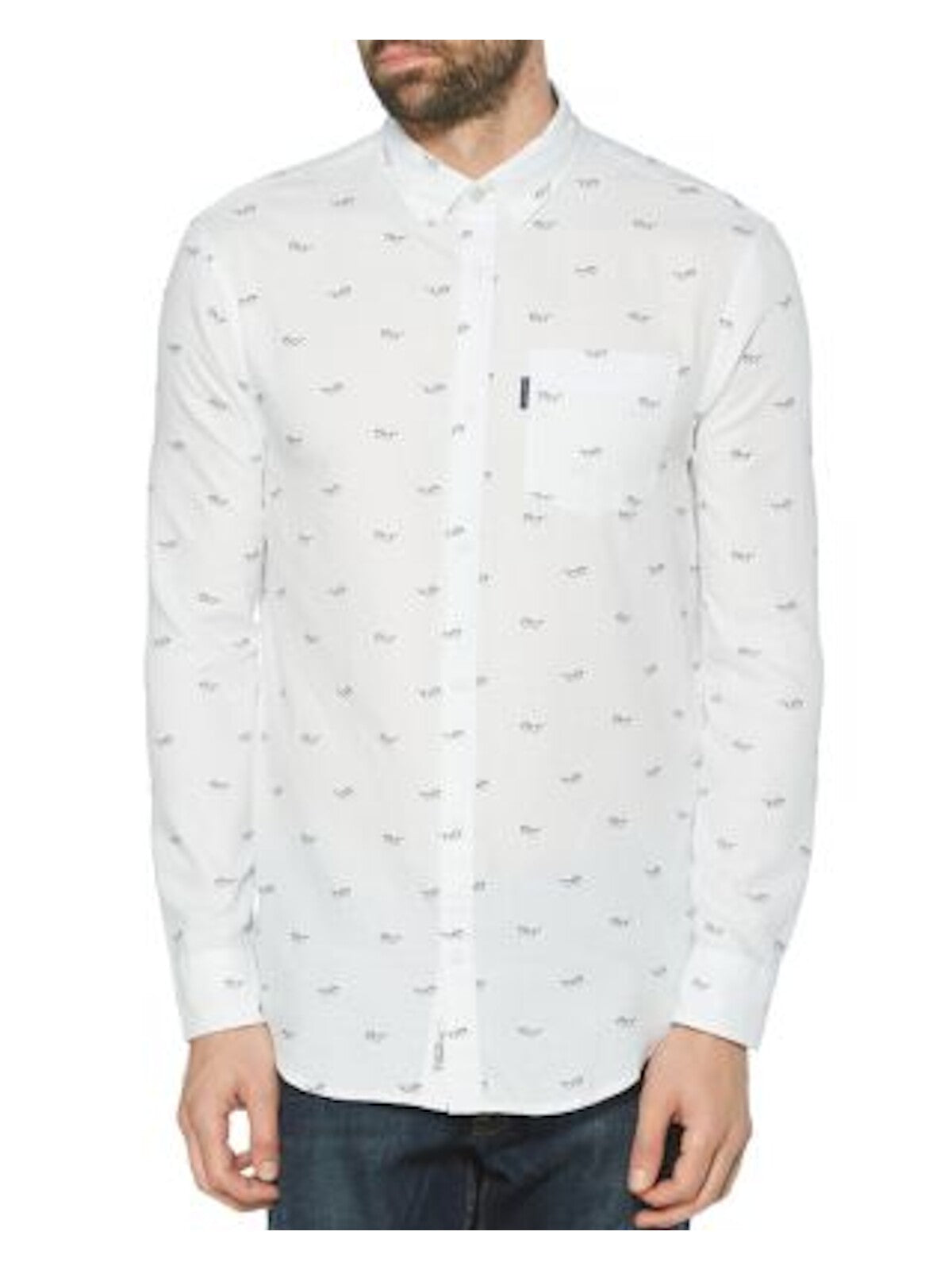 PENGUIN Mens White Printed Collared Classic Fit Shirt XL