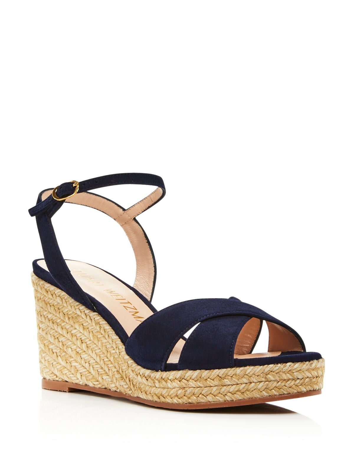 STUART WEITZMAN Womens Navy Ankle Strap Rosemarie Round Toe Wedge Buckle Suede Espadrille Shoes 6 B