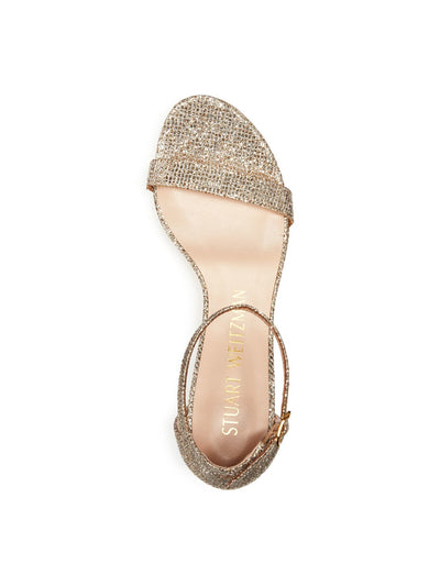 STUART WEITZMAN Womens Beige Metallic Glitter Wrapped Heel Adjustable Strap Cushioned Nearlynude Round Toe Block Heel Buckle Dress Slingback Sandal 11 B