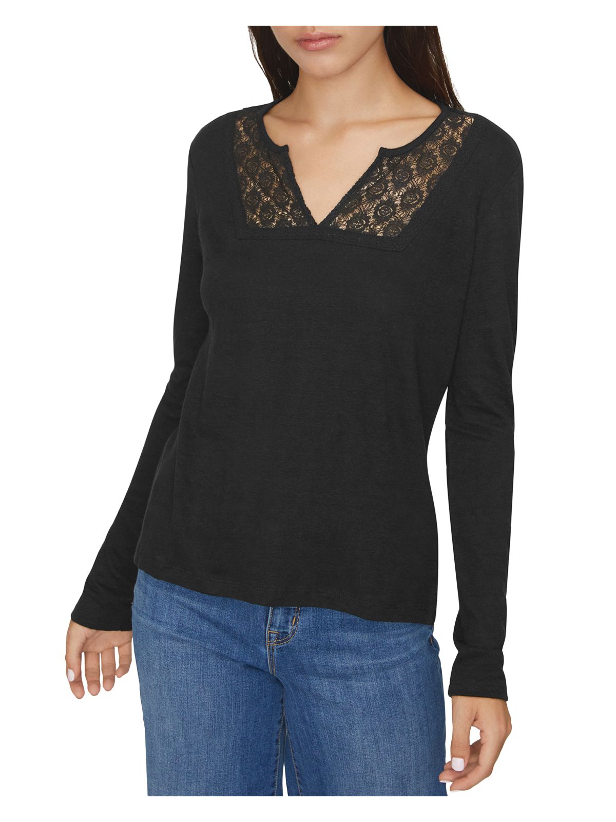 SANCTUARY Womens Black Stretch Long Sleeve Split T-Shirt XS