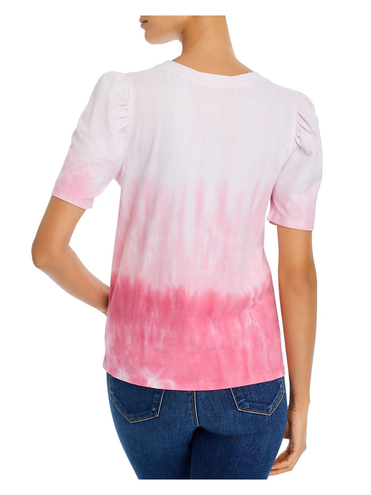 AQUA Womens Pink Gathered Shoulder Tie Dye Crew Neck T-Shirt S