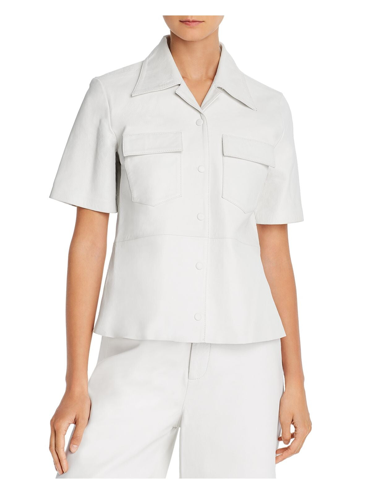 REMAIN Womens White Pocketed Snap Closure Utility Shirt Short Sleeve Collared Button Up Top 6