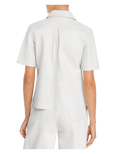 REMAIN Womens White Pocketed Snap Closure Utility Shirt Short Sleeve Collared Button Up Top 6