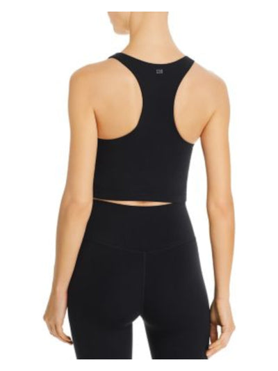 SPLITS 59 Womens Black Racerback Built-in Shelf Bra Sleeveless V Neck Active Wear Crop Top L