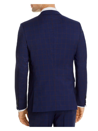 HUGO BOSS Mens Blue Single Breasted, Multi-Check Extra Slim Fit Wool Blend Suit Separate Blazer Jacket 46R