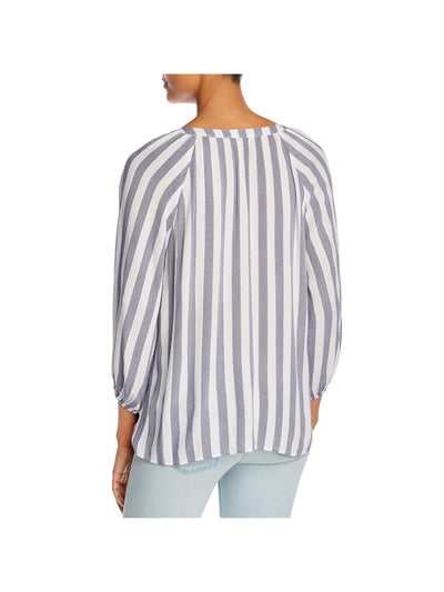 CHENAULT Womens White Striped Split Top M