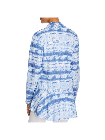 A + A COLLECTION Womens Blue Tie Dye Long Sleeve Open Front Top M