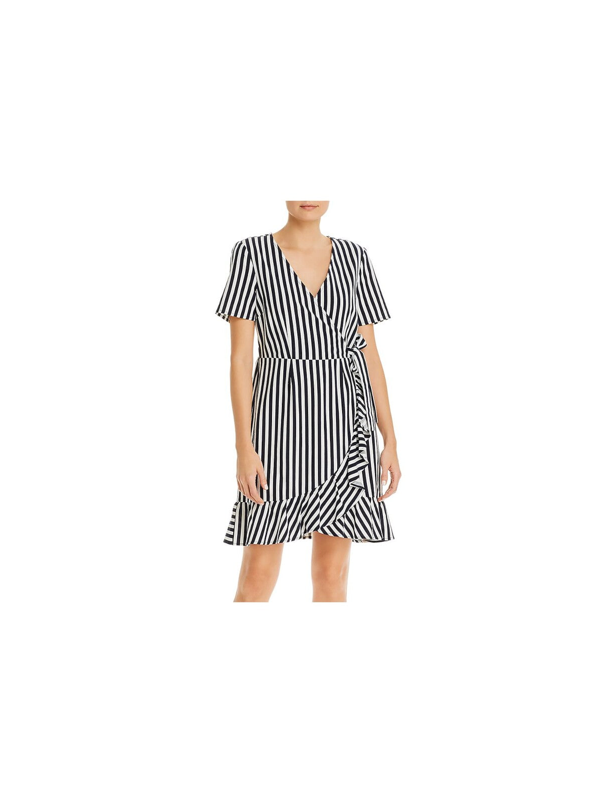 VERO MODA Womens Ruffled Short Sleeve V Neck Above The Knee Cocktail Wrap Dress