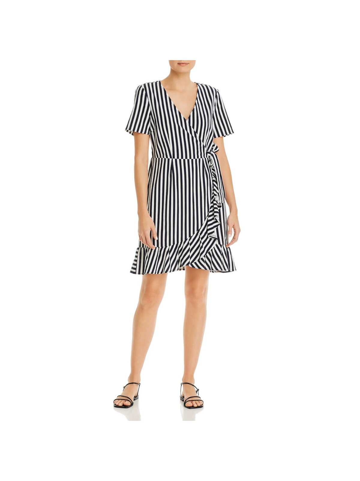 VERO MODA Womens Ruffled Short Sleeve V Neck Above The Knee Cocktail Wrap Dress