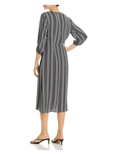 VERO MODA Womens Navy Tie Unlined Printed 3/4 Sleeve Surplice Neckline Below The Knee Wear To Work Wrap Dress S