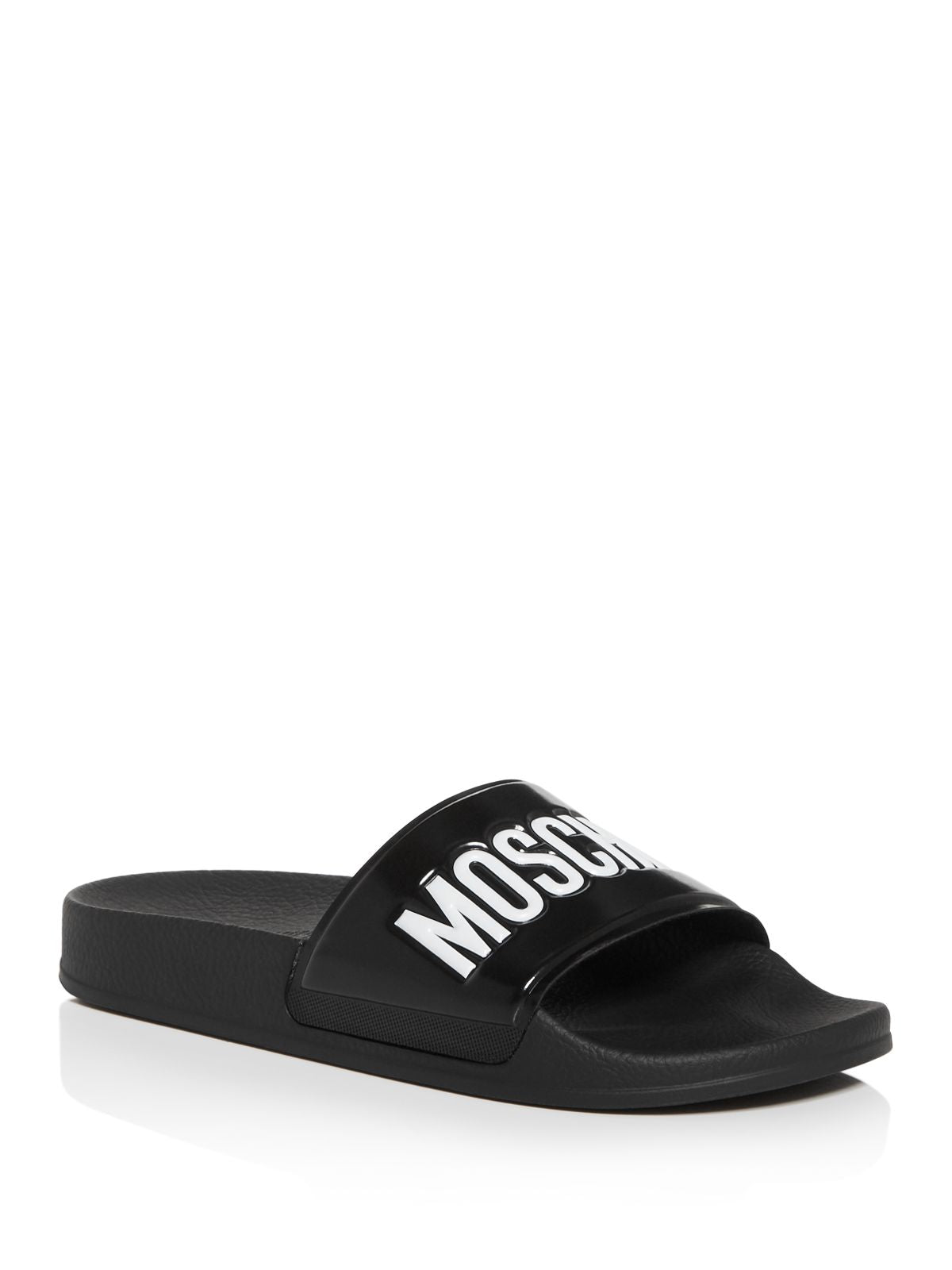 MOSCHINO Mens Black Colorblocked Stripe Cushioned Contrast Logo Comfort Water Resistant Logo Round Toe Slip On Slide Sandals Shoes 35