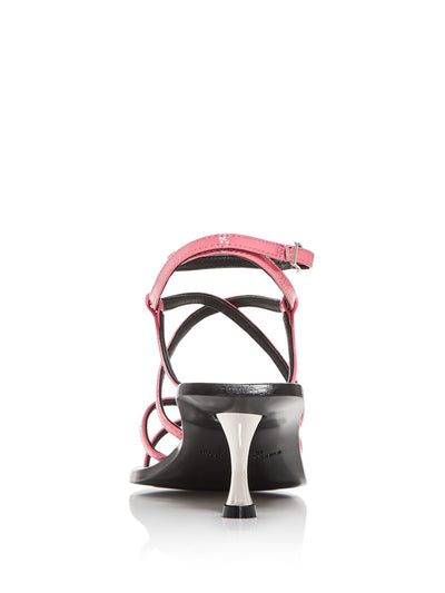 SIGERSON MORRISON Womens Pink Metallic Heel Strappy Irma Square Toe Kitten Heel Buckle Leather Dress Heeled Sandal 36.5