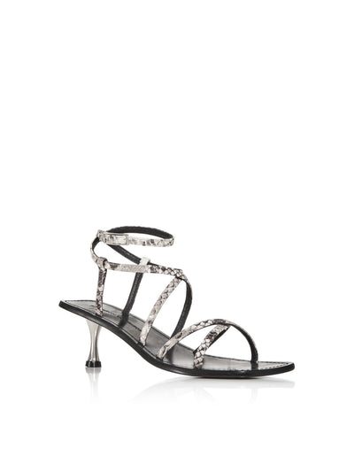 SIGERSON MORRISON Womens Gray Snake Metallic Heel Strappy Irma Square Toe Kitten Heel Buckle Leather Dress Sandals Shoes 39