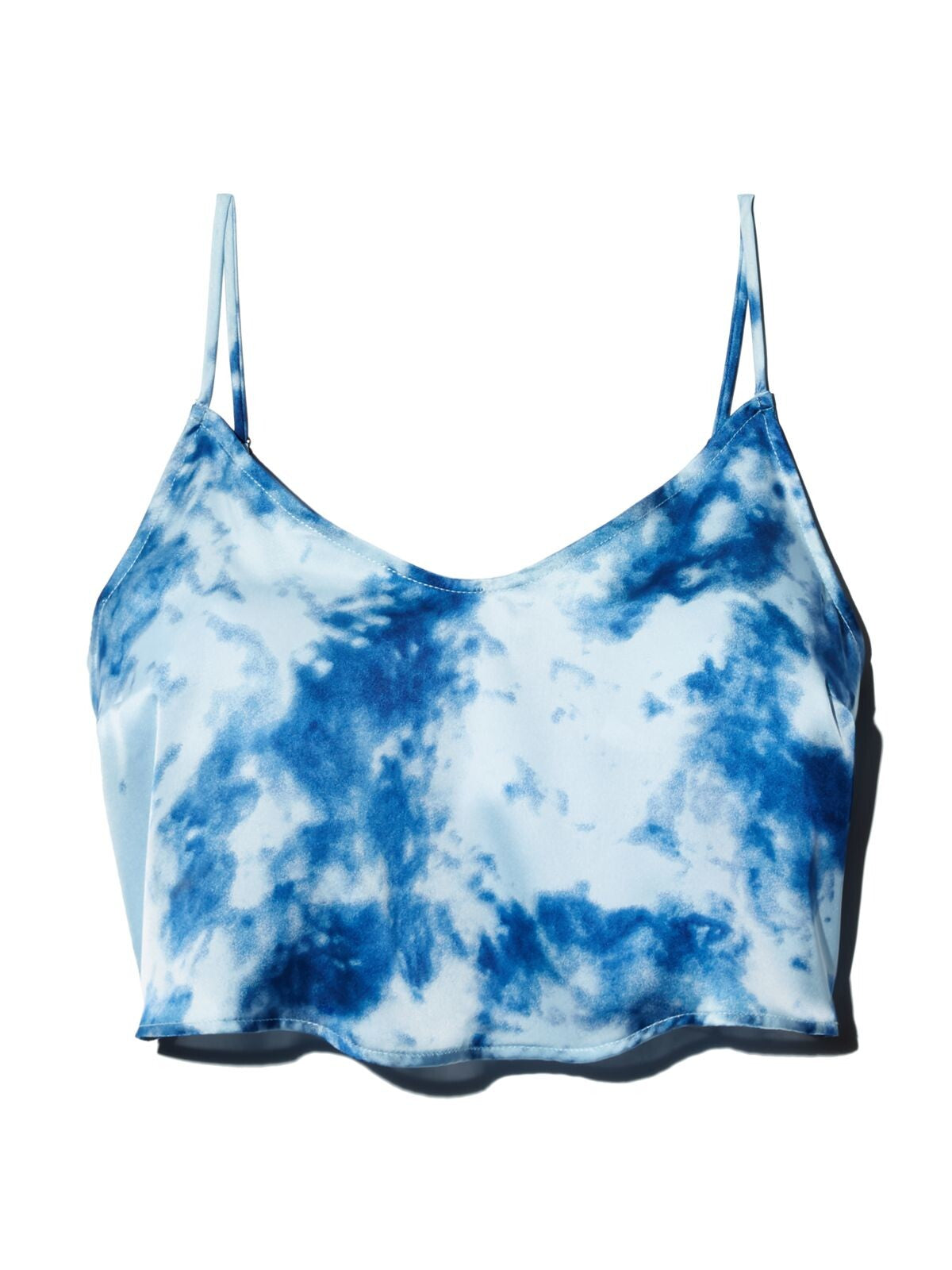 FORE Womens Blue Tie Dye Spaghetti Strap Scoop Neck Crop Top XS