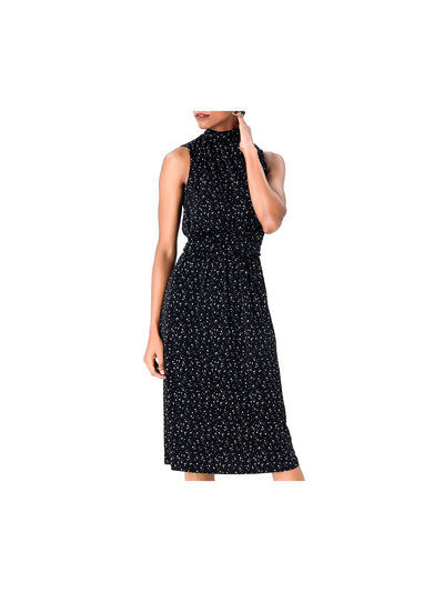 LEOTA Womens Black Stretch Tie Pullover Styling Printed Sleeveless Mock Neck Midi Wear To Work Sheath Dress XL