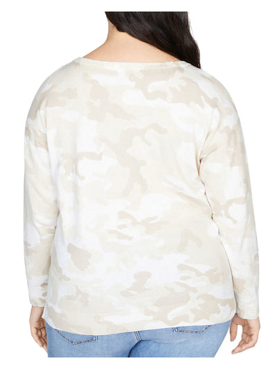 SANCTUARY Womens Beige Camouflage Long Sleeve Crew Neck Sweater Plus 2X