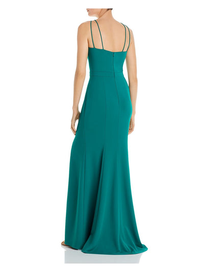 AQUA FORMAL Womens Green Zippered Slitted Spaghetti Strap Surplice Neckline Full-Length Evening Gown Dress 0