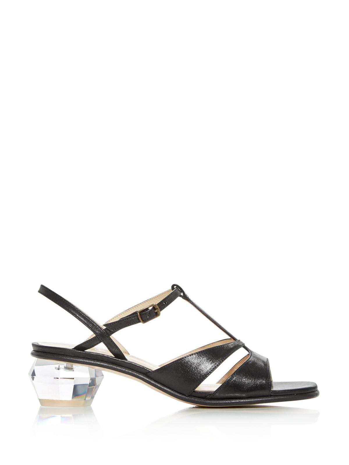 MARC JACOBS Womens Black T-Strap Strappy The Gem Square Toe Sculpted Heel Buckle Leather Slingback Sandal 37.5