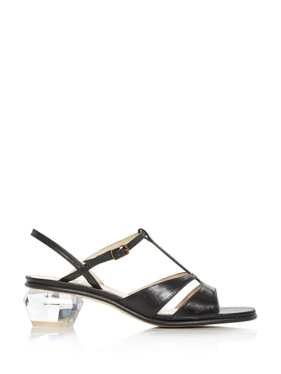 MARC JACOBS Womens Black T-Strap Strappy The Gem Square Toe Sculpted Heel Buckle Leather Slingback Sandal 40