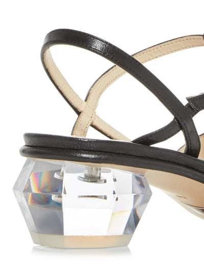 MARC JACOBS Womens Black T-Strap Strappy The Gem Square Toe Sculpted Heel Buckle Leather Slingback Sandal 37