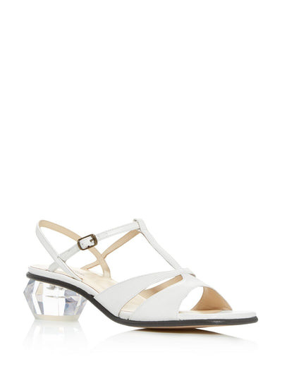 MARC JACOBS Womens White Adjustable Padded T-Strap Strappy The Gem Square Toe Sculpted Heel Buckle Leather Dress Slingback Sandal 36.5