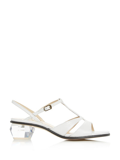 MARC JACOBS Womens White Adjustable Padded T-Strap Strappy The Gem Square Toe Sculpted Heel Buckle Leather Dress Slingback Sandal 39.5
