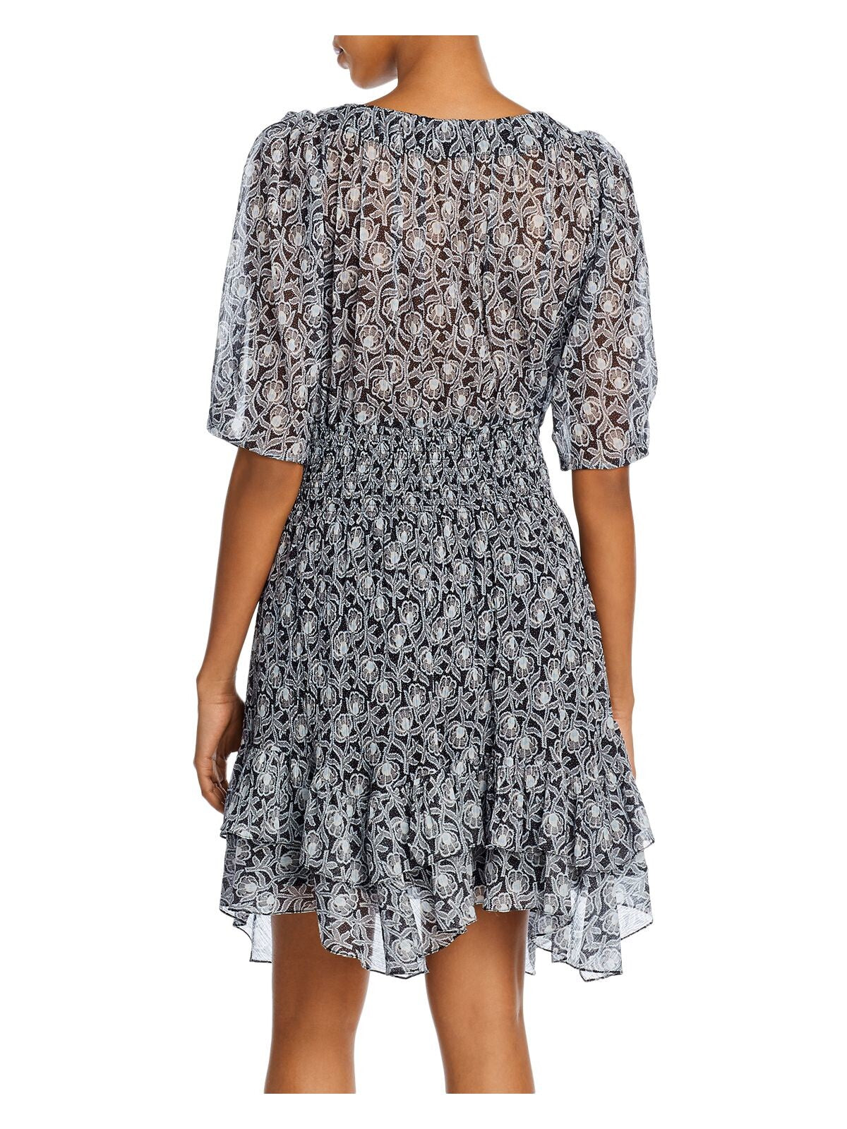REBECCA TAYLOR Womens Navy Floral 3/4 Sleeve Scoop Neck Above The Knee Fit + Flare Dress 12