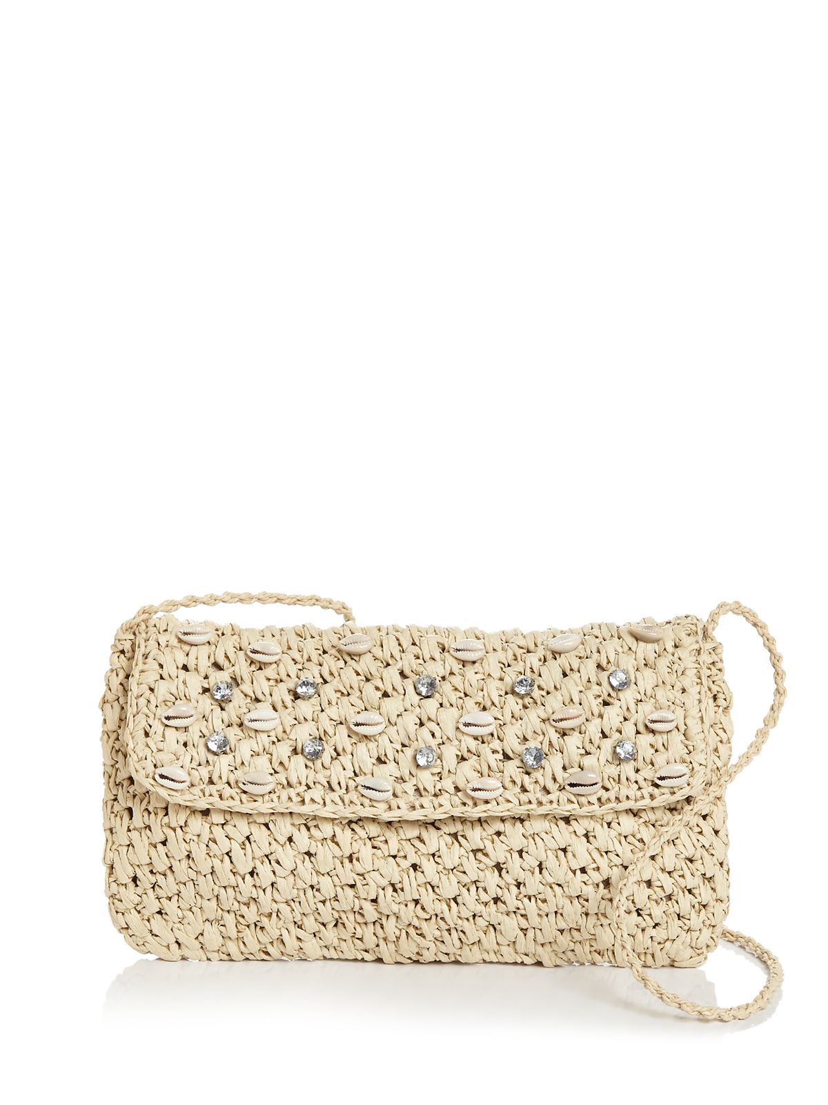 AQUA Women's Beige Rhinestone Solid Woven Seashell Single Strap Clutch Handbag Purse
