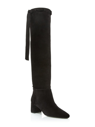 SAINT LAURENT Womens Black Fringed Padded Laura Pointed Toe Block Heel Leather Dress Boots 39.5