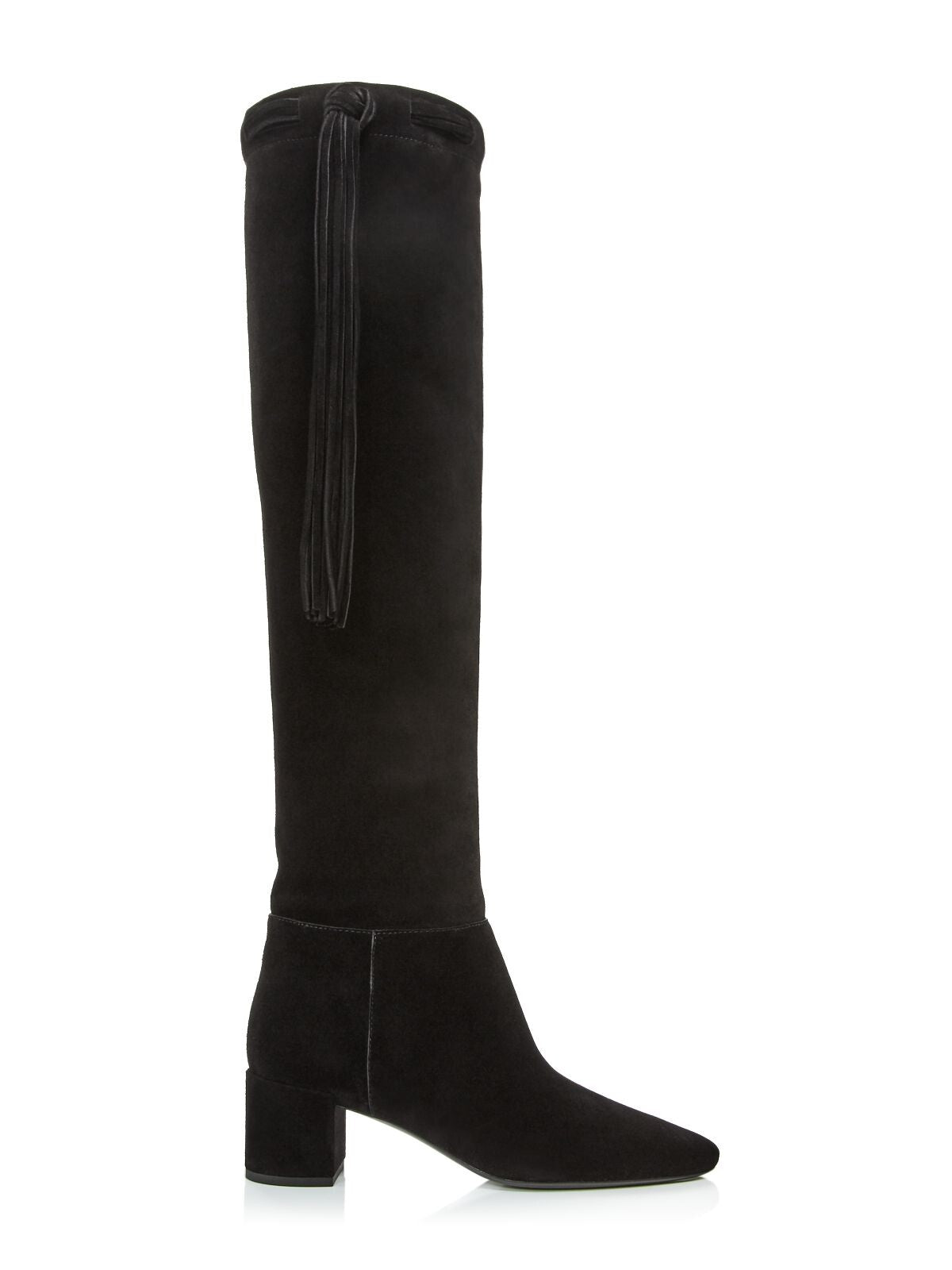 SAINT LAURENT Womens Black Fringed Padded Laura Pointed Toe Block Heel Leather Dress Boots 39.5