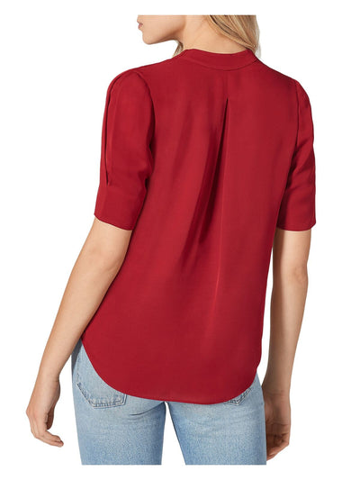 JOIE Womens Red Pouf Sleeve V Neck Blouse XS
