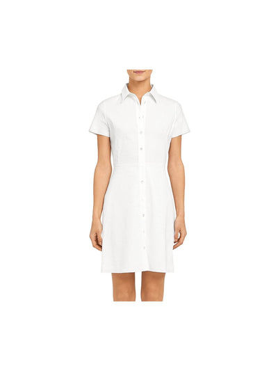 THEORY Womens White Fitted Button Front Short Sleeve Collared Short Shirt Dress 10
