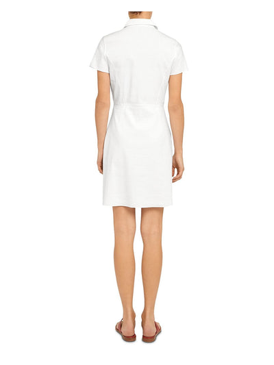 THEORY Womens White Fitted Button Front Short Sleeve Collared Short Shirt Dress 10