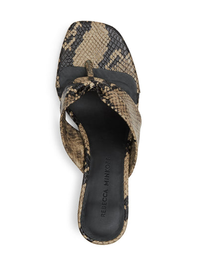 REBECCA MINKOFF Womens Sandrift Beige Snakeprint Padded Embellished Abrianna Open Toe Slip On Leather Dress Heeled Thong Sandals 8 M