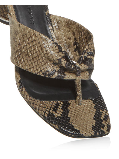 REBECCA MINKOFF Womens Sandrift Beige Snakeprint Padded Embellished Abrianna Open Toe Slip On Leather Dress Heeled Thong Sandals M